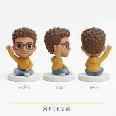 Illustration: front, side and back views of the mini-me ring holder figurine