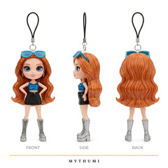Illustration: front, side and back views of the festival girl keychain