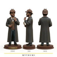Illustration: front, side and back views of the Victorian detective figurine
