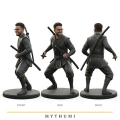 Illustration: front, side and back views of the shinobi ninja figurine