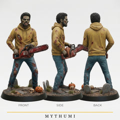 Illustration: front, side and back views of the retro horror villain miniature