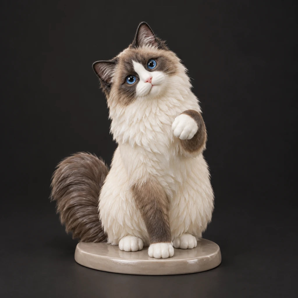 Ragdoll Cat figurine in paw up pose, studio view