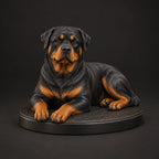 Rottweiler figurine in lying relaxed pose, studio view