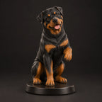 Rottweiler figurine in paw up pose, studio view