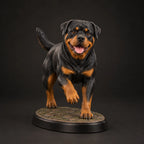 Rottweiler figurine in playful run pose, studio view