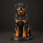 Rottweiler figurine in sitting happy pose, studio view
