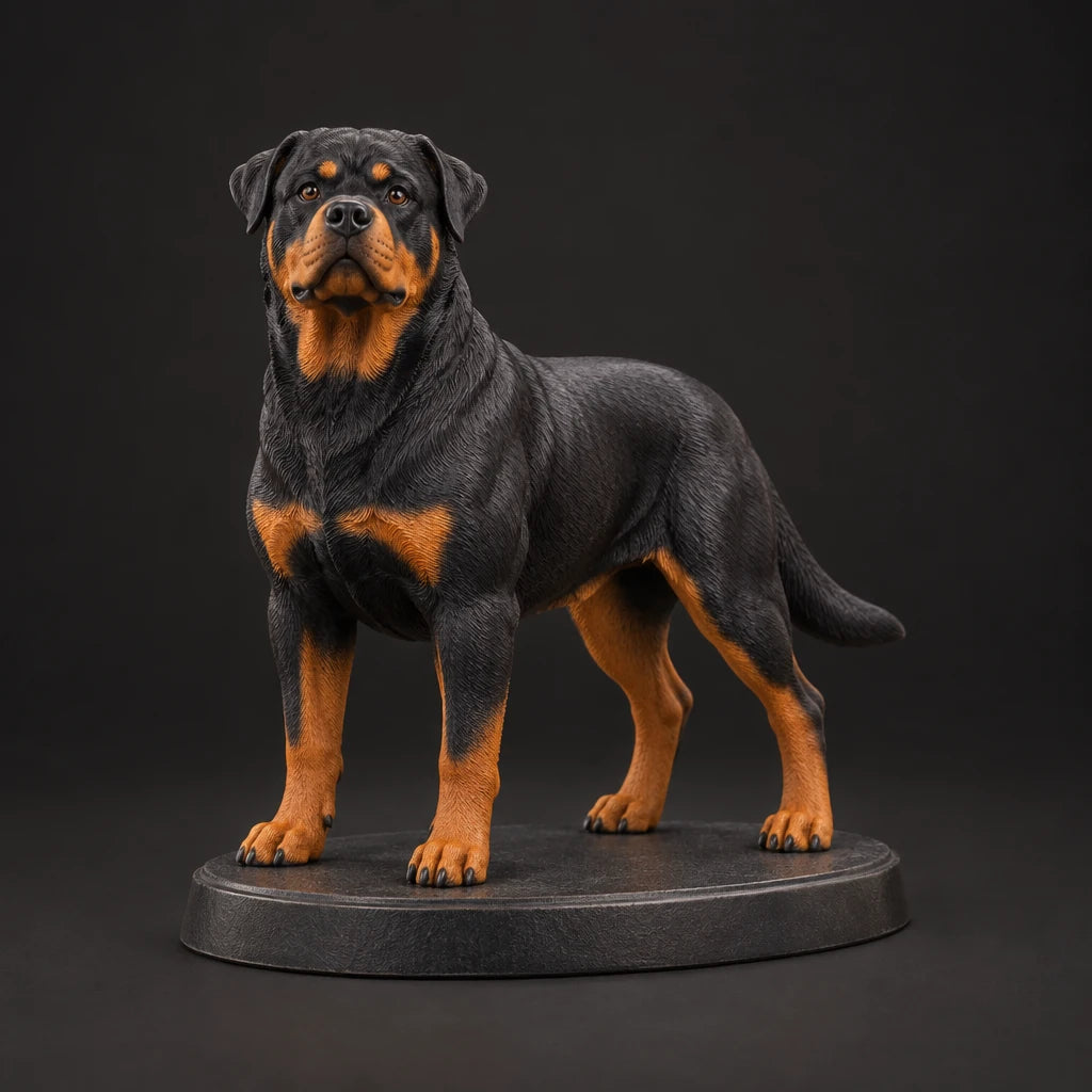 Rottweiler figurine in standing alert pose, studio view