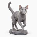 Russian Blue figurine in playful run pose on a clean background