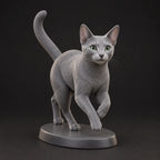 Russian Blue figurine in playful run pose, studio view