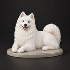 Samoyed figurine in lying relaxed pose, studio view