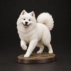 Samoyed figurine in playful run pose, studio view