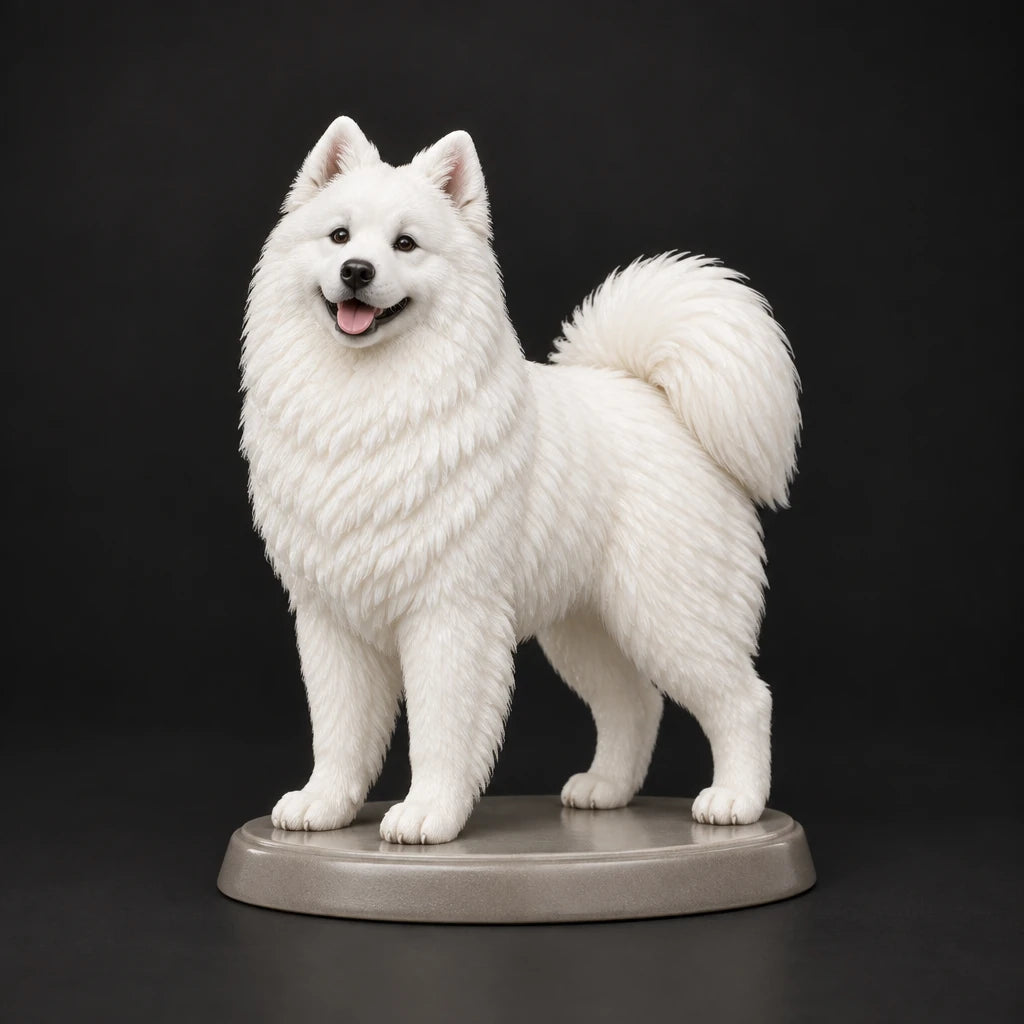 Samoyed figurine in standing alert pose, studio view