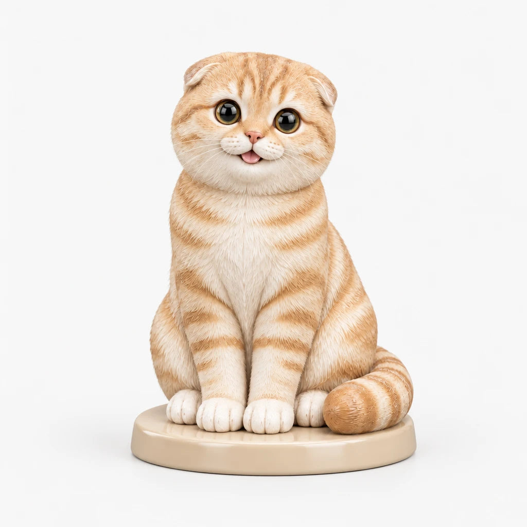 Scottish Fold figurine in sitting happy pose on a clean background