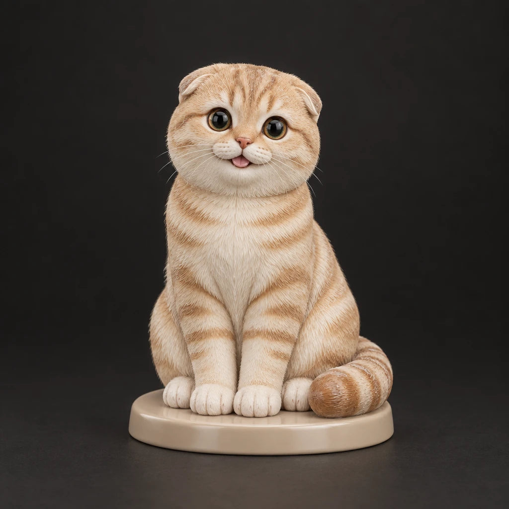 Scottish Fold figurine in sitting happy pose, studio view