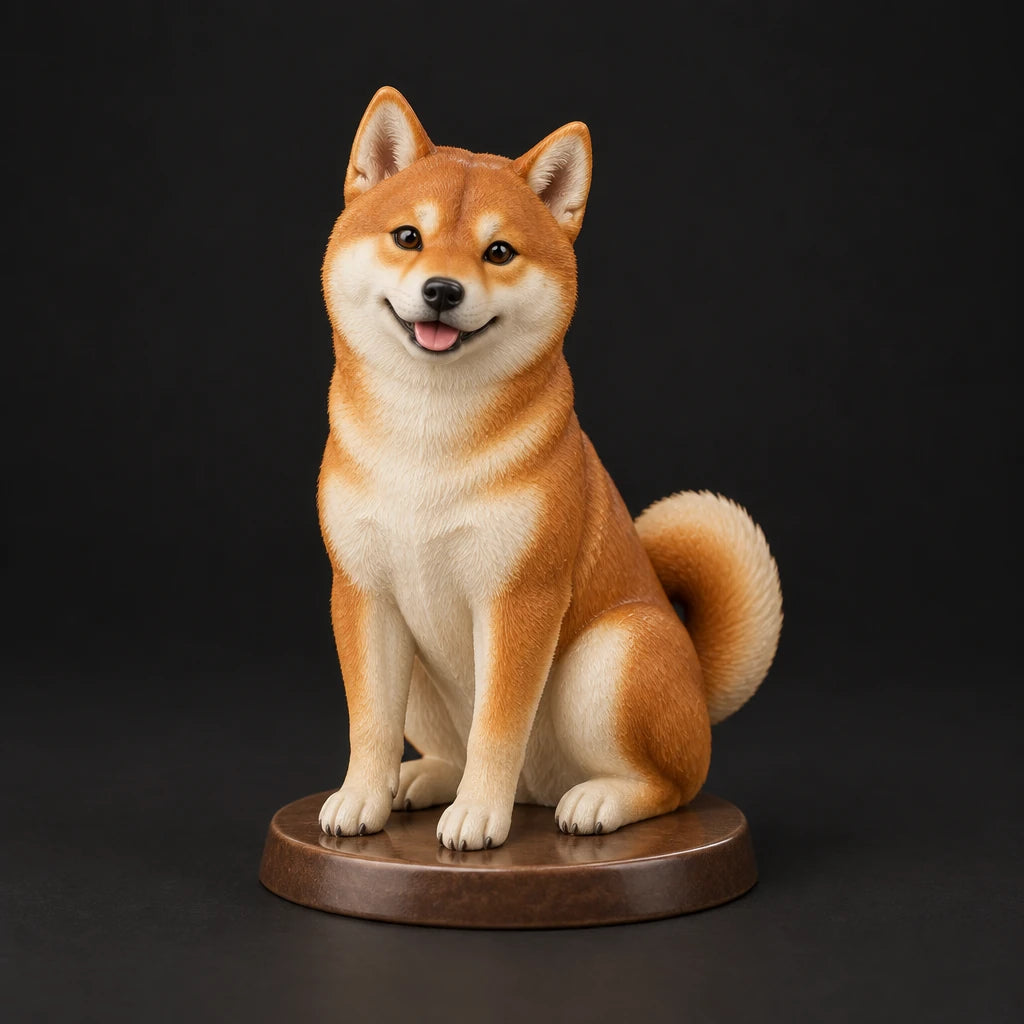 Shiba Inu figurine in sitting happy pose, studio view