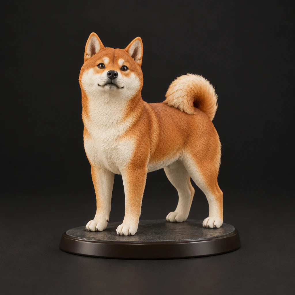 Shiba Inu figurine in standing alert pose, studio view