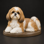 Shih Tzu figurine in lying relaxed pose, studio view