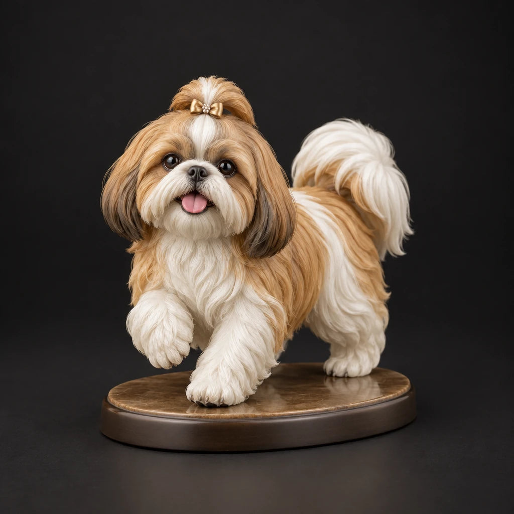 Shih Tzu figurine in playful run pose, studio view