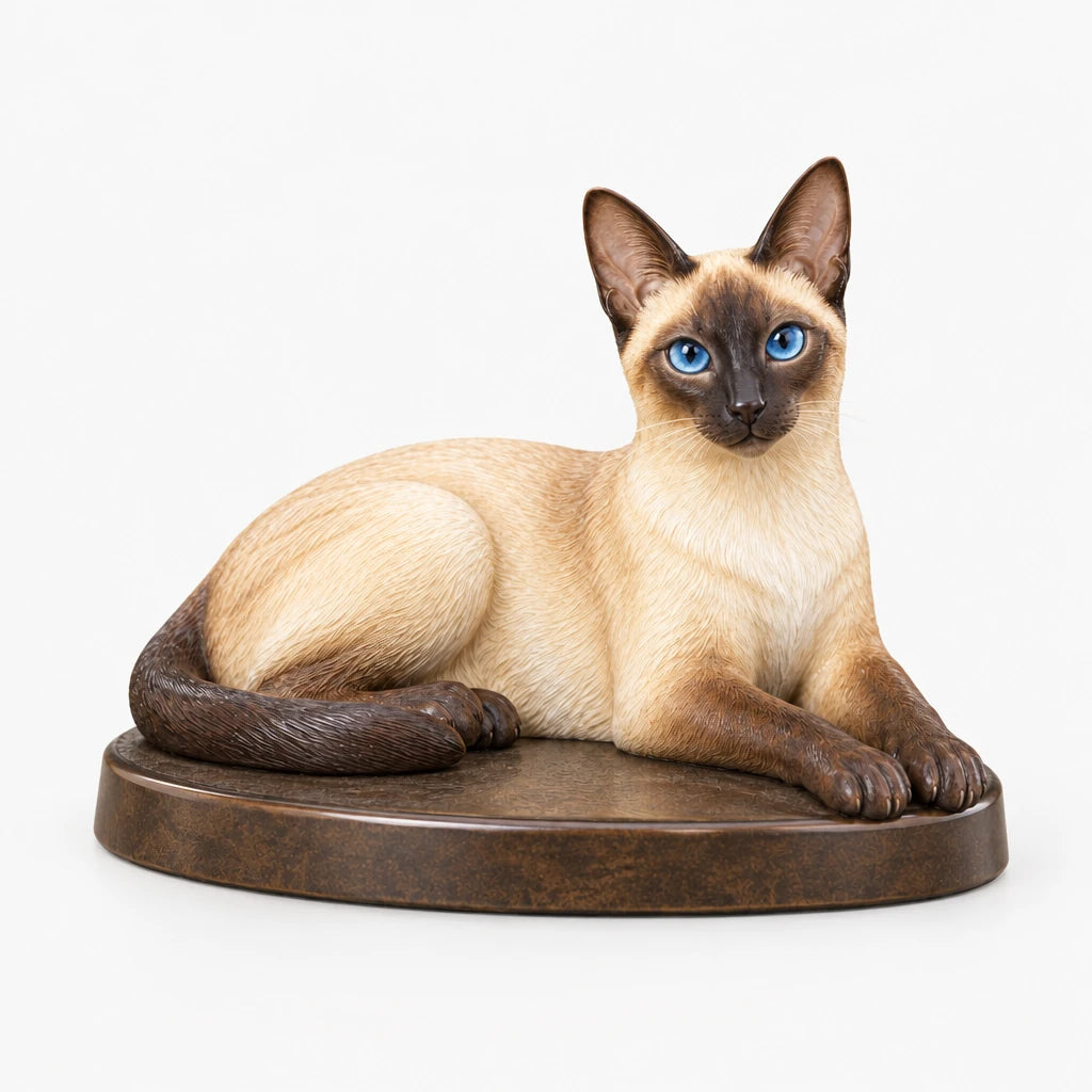 Siamese Cat figurine in lying relaxed pose on a clean background