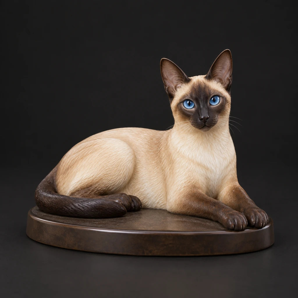 Siamese Cat figurine in lying relaxed pose, studio view