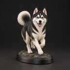 Siberian Husky figurine in playful run pose, studio view