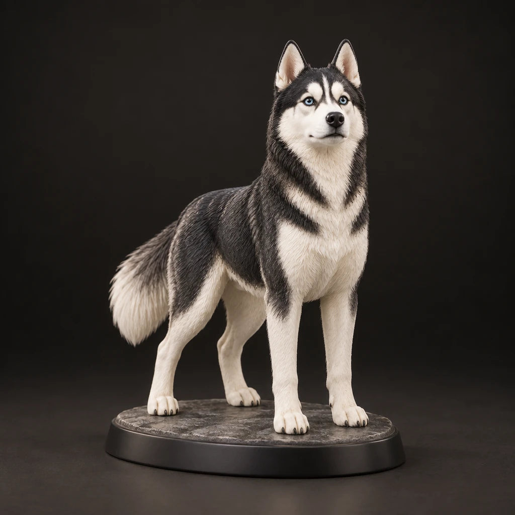 Siberian Husky figurine in standing alert pose, studio view