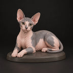 Sphynx Cat figurine in lying relaxed pose, studio view