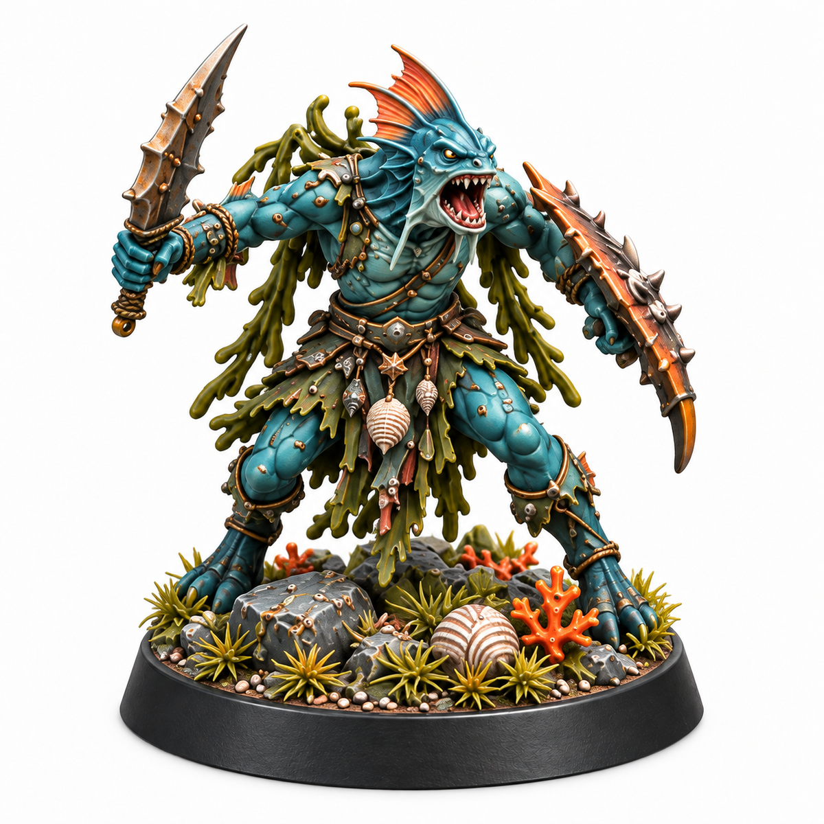Reef warrior miniature wielding a curved sword and bladed claw.