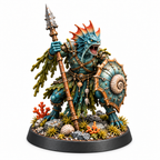 Reef warrior miniature carrying a spear and shell shield.