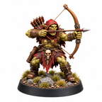 Orc archer miniature drawing a bow over a skull-decorated base.