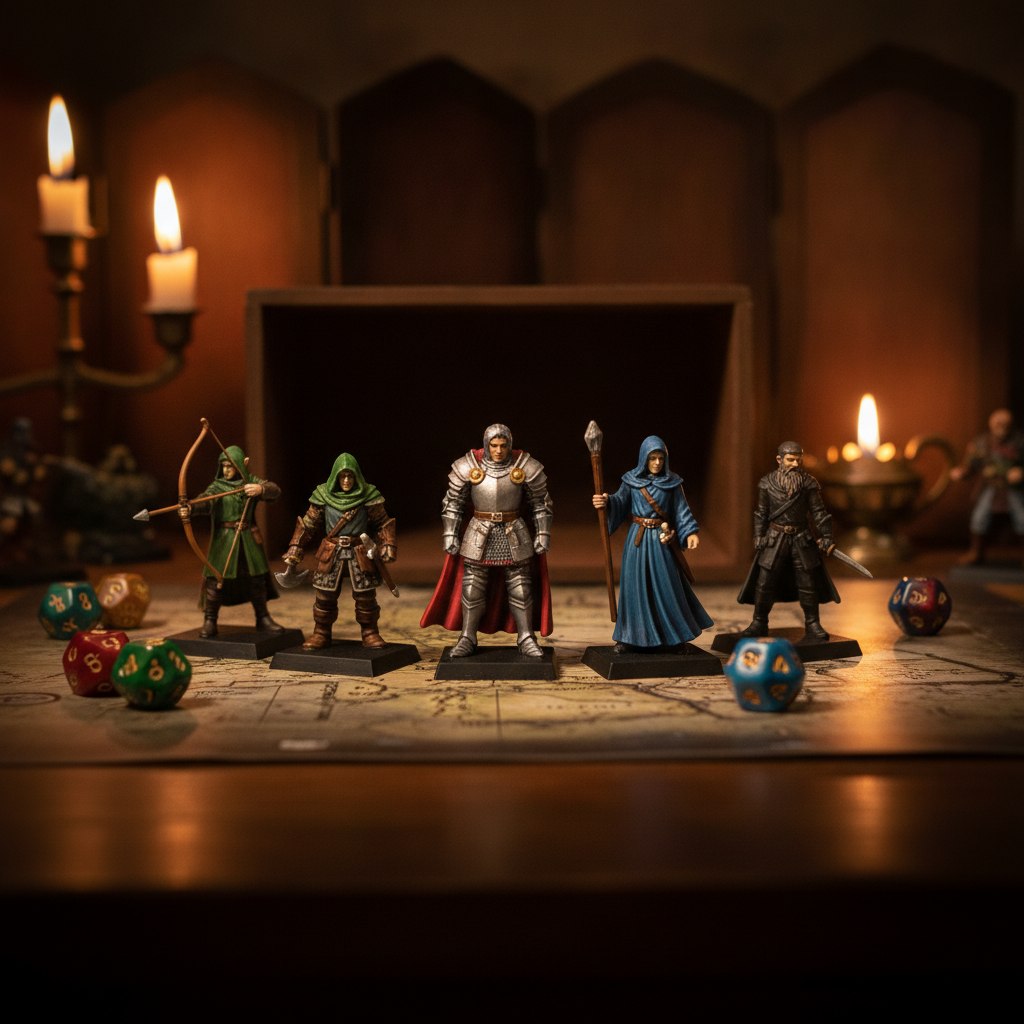 A five-hero party on a battle map